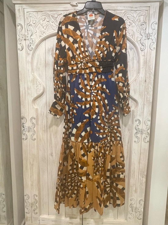FARM Rio Dresses & Skirts - FARM Rio Swirl-Print Maxi Dress in Brown & Navy